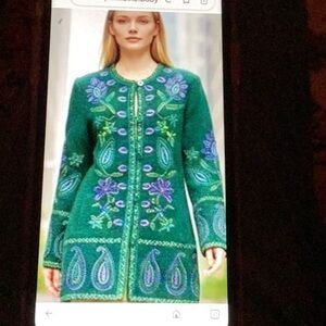 Linea by Louis Dell'Olio Green Embroidered boho hippy look coat